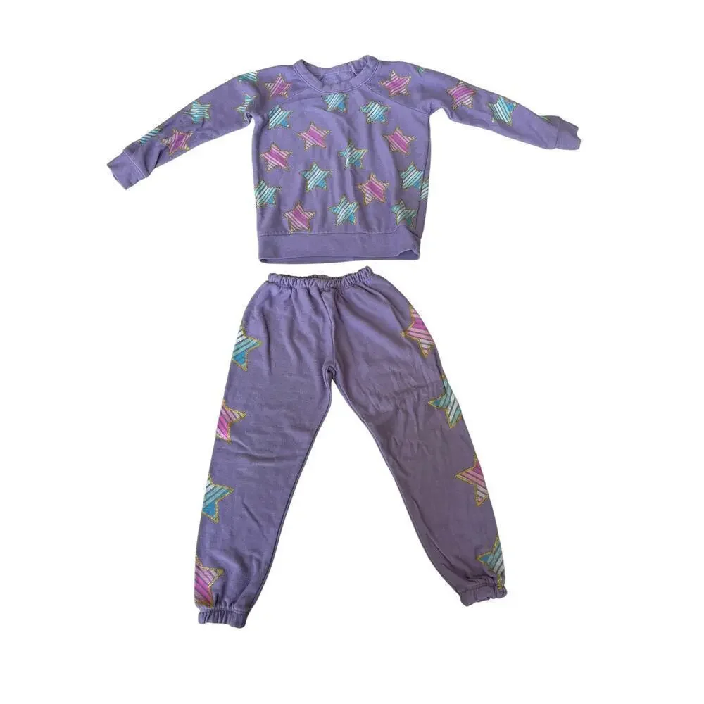 Chaser Baby Purple Full Stars Printing Sweatshirt and Pants Size 2